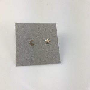 Moon and Star Gold Filled Stud Earrings, Dainty Tiny Gold Stud Earrings, Minimalist, Boho Earring Set, Everyday Wear, Mix Match Earrings image 4