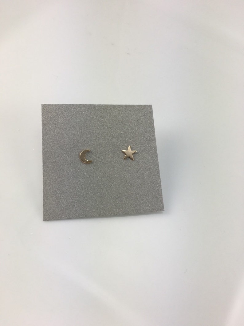 Moon and Star Gold Filled Stud Earrings, Dainty Tiny Gold Stud Earrings, Minimalist, Boho Earring Set, Everyday Wear, Mix Match Earrings image 4