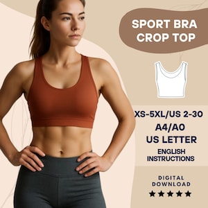 Patrón de costura de top corto en PDF – Camiseta de tirantes de verano con cuello redondo – Camisa de mujer fácil de hacer – Tallas XS-5XL (A4, A0, Carta EE. UU.) Descarga instantánea
