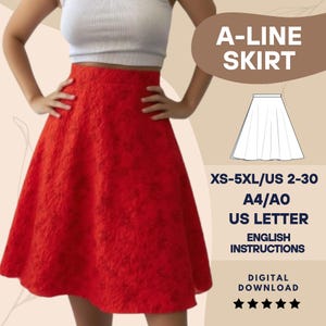 Patrón de falda en forma de A (PDF) / Falda atemporal y cotidiana para mujer (digital) / Descarga instantánea (tallas XS-5XL, A4, A0, tamaño carta de EE. UU.)