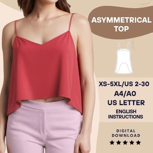 Patrón de costura en PDF para blusa asimétrica / Blusa única para mujer / Patrón digital moderno para damas XS-5XL / Descarga instantánea A4 A0 Carta EE. UU.
