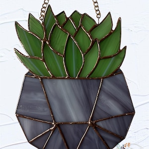 9" Potted Succulent hand made stained glass sun catcher