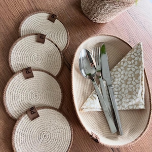 Glass coasters and baskets made of string, home decoration, storage baskets, coasters
