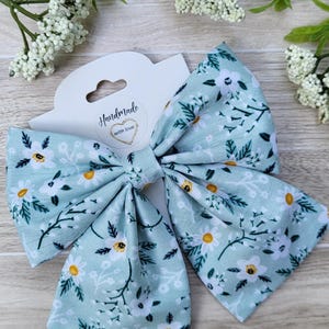Noeud pour cheveux bleu fleurs sauvages : barrette à fleurs en coton pour fille