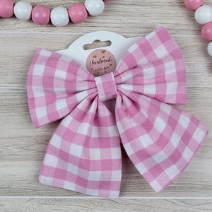 Pink Gingham Hair Bow: Girls Cotton Checkered Hair Clip