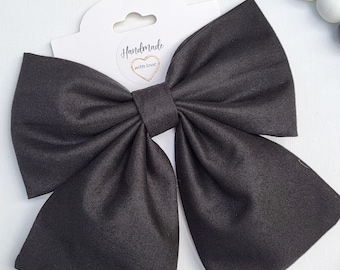 Black Cotton Hair Bow: Handmade Classic Bow with Alligator Clip