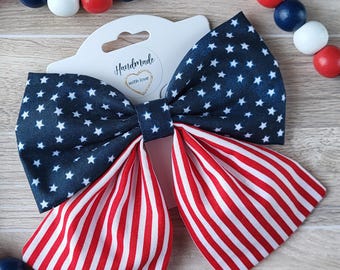 Stars and Stripes Hair Bow: Patriotic USA Handmade Accessory