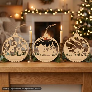 Weihnachtsschmuck-Set mit lasergeschnittenen Ornamenten, 30 Kugeln (SVG, DXF, PDF-Vektoren), Waldtier-Schnittdateien mit Namensschild für 3 mm Holz Bild 4