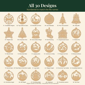 Weihnachtsschmuck-Set mit lasergeschnittenen Ornamenten, 30 Kugeln (SVG, DXF, PDF-Vektoren), Waldtier-Schnittdateien mit Namensschild für 3 mm Holz Bild 13