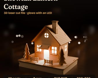Christmas House Laser Cut File, 3D Light Up Winter Cottage SVG DXF, Christmas Village Model, 3mm Tab and Slot, Digital Download
