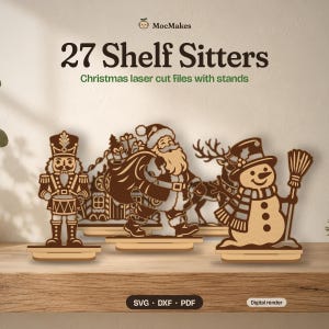 Christmas Shelf Sitter Svg Bundle, 27 Laser Cut Files with Stand, Nutcracker Santa Gnome Nativity, Christmas Decor SVG DXF PDF image 1
