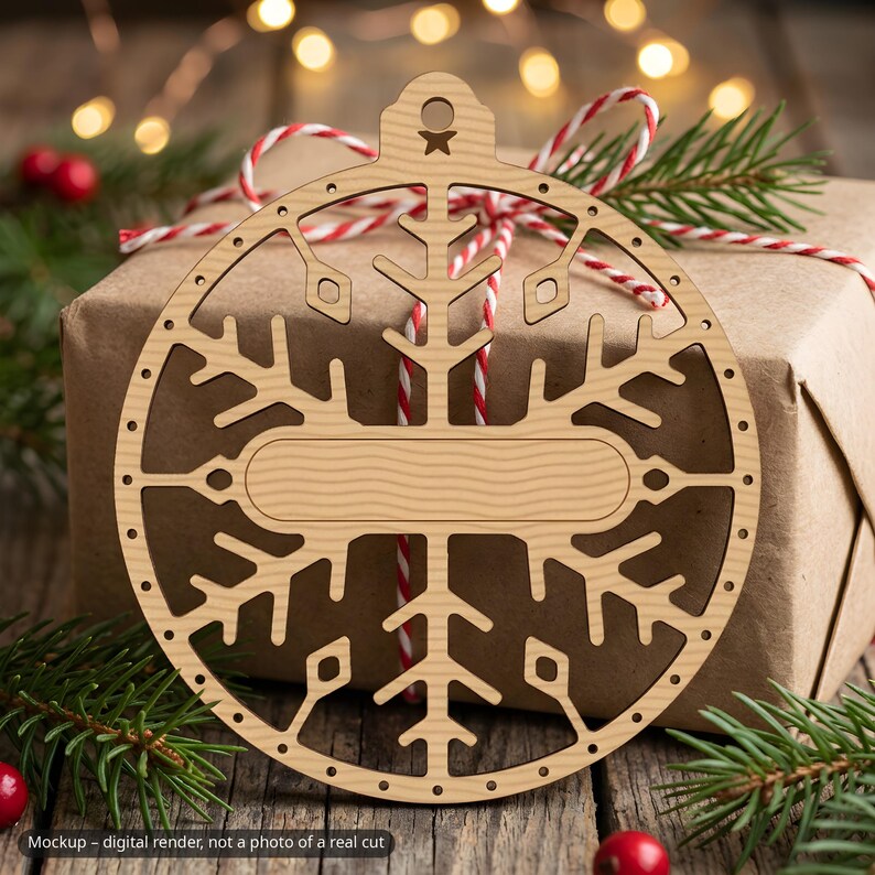 Weihnachtsschmuck-Set mit lasergeschnittenen Ornamenten, 30 Kugeln (SVG, DXF, PDF-Vektoren), Waldtier-Schnittdateien mit Namensschild für 3 mm Holz Bild 5