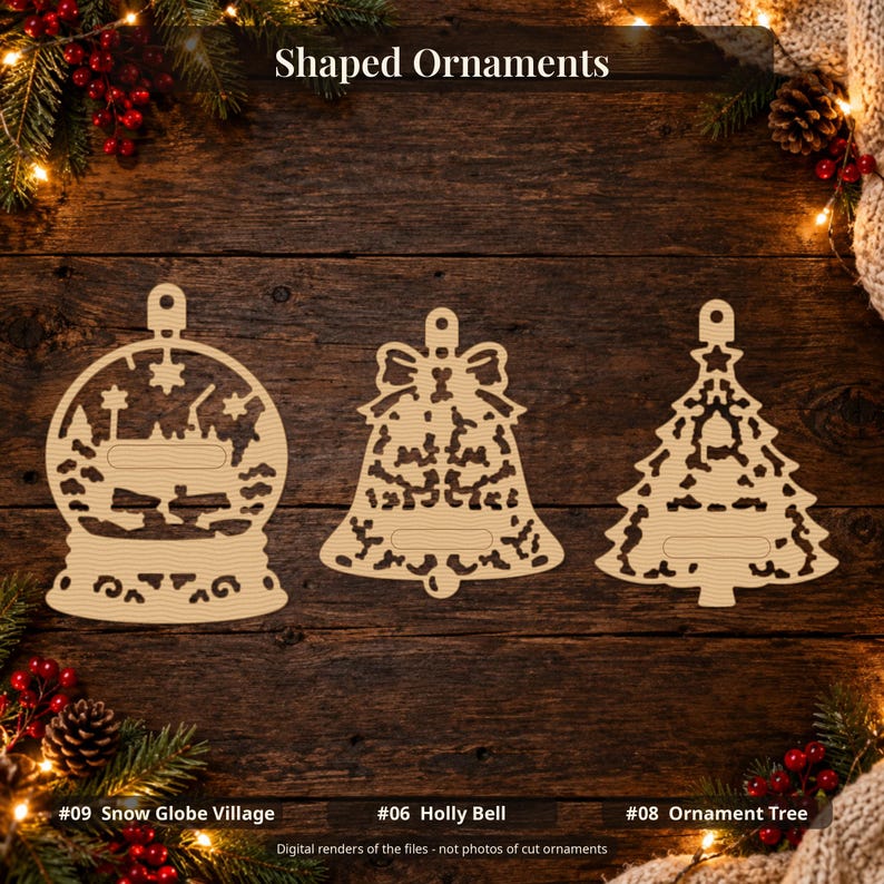 Weihnachtsschmuck-Set mit lasergeschnittenen Ornamenten, 30 Kugeln (SVG, DXF, PDF-Vektoren), Waldtier-Schnittdateien mit Namensschild für 3 mm Holz Bild 8