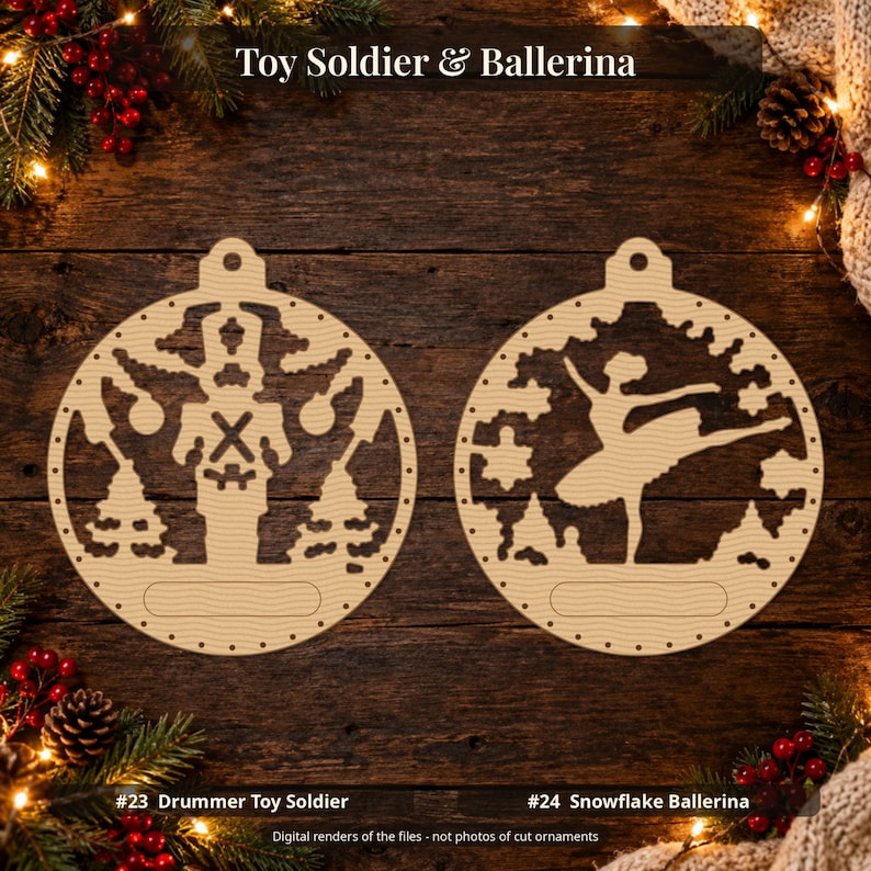 Weihnachtsschmuck-Set mit lasergeschnittenen Ornamenten, 30 Kugeln (SVG, DXF, PDF-Vektoren), Waldtier-Schnittdateien mit Namensschild für 3 mm Holz Bild 7