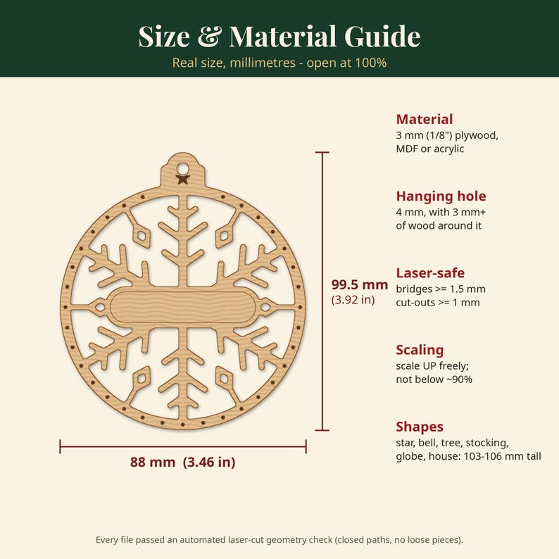 Weihnachtsschmuck-Set mit lasergeschnittenen Ornamenten, 30 Kugeln (SVG, DXF, PDF-Vektoren), Waldtier-Schnittdateien mit Namensschild für 3 mm Holz Bild 11