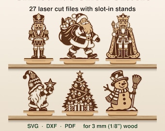 Christmas Shelf Sitter Svg Bundle, 27 Laser Cut Files with Stand, Nutcracker Santa Gnome Nativity, Christmas Decor SVG DXF PDF
