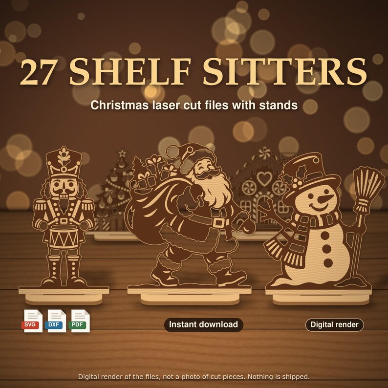 Christmas Shelf Sitter Svg Bundle, 27 Laser Cut Files with Stand, Nutcracker Santa Gnome Nativity, Christmas Decor SVG DXF PDF image 2