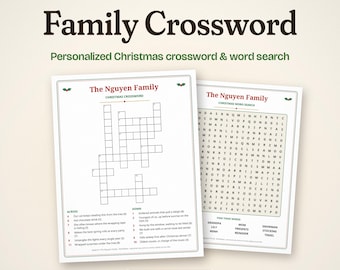 Personalized Family Christmas Crossword & Word Search, Custom Names Printable Puzzle, Holiday Party Game, Digital PDF