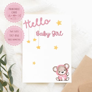 Carte de naissance bébé fille PDF à téléchargement immédiat Carte imprimable bébé nouveau-né fille Carte numérique bébé fille Carte félicitations bébé fille imprimable