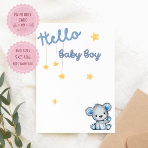 Tarjeta de nacimiento de bebé niño (PDF, descarga instantánea), linda tarjeta digital para baby shower de niño recién nacido, tarjeta de felicitación de cumpleaños imprimible, carta de EE. UU.