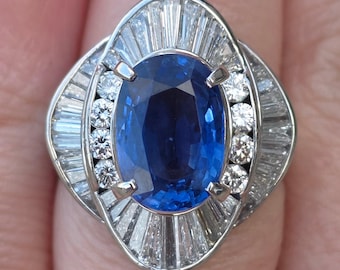 4.6ct Natural Sapphire & 2.38ctw VS Colorless Natural Diamond Ring In Platinum