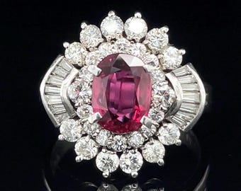 Stunning No Heat Natural Eye Clean 1.02ctw Ruby & 1.18ctw Diamond Ring In Platinum GIA Report Size 6