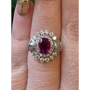 Stunning No Heat Natural Eye Clean 1.02ctw Ruby & 1.18ctw Diamond Ring In Platinum GIA Report Size 6