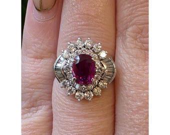 Stunning No Heat Natural Eye Clean 1.02ctw Ruby & 1.18ctw Diamond Ring In Platinum GIA Report Size 6
