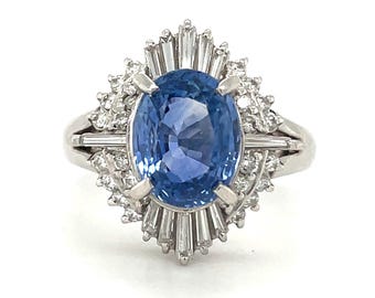 Natural Sapphire 3.11ctw Ring In Platinum & .56ctw Natural Diamond Accent