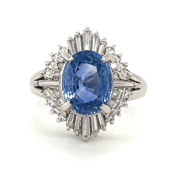 Natural Sapphire 3.11ctw Ring In Platinum & .56ctw Natural Diamond Accent