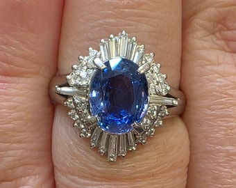 Natural Sapphire 3.11ctw Ring In Platinum & .56ctw Natural Diamond Accent