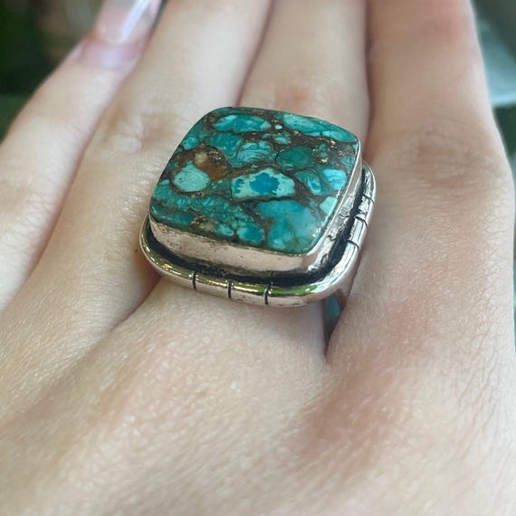 Sterling Silver & Square Turquoise Ring - image 3