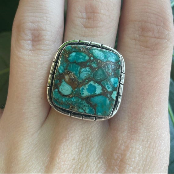 Sterling Silver & Square Turquoise Ring - image 1