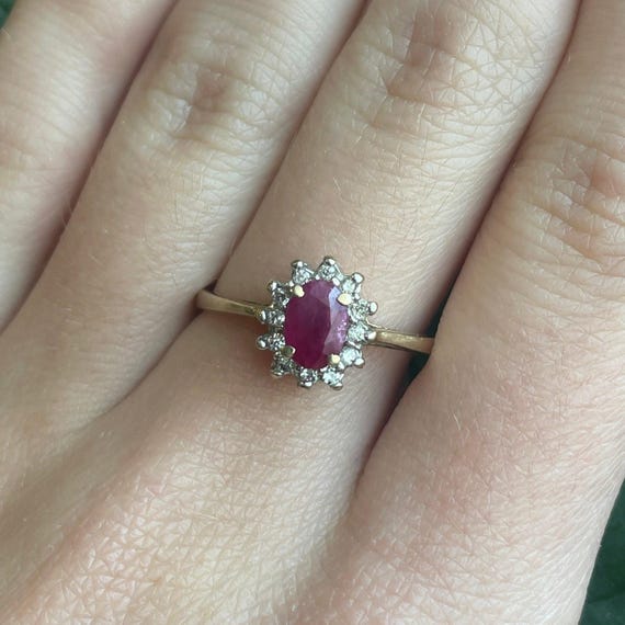 3/4 Ct Ruby Ring & Natural Diamond Accents in 10K… - image 1