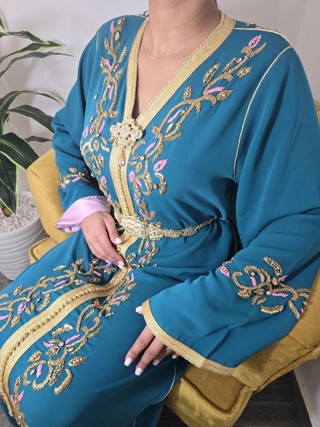 Turquoise Moroccan Caftan Dress for Women | Moroccan Guest Caftan ...