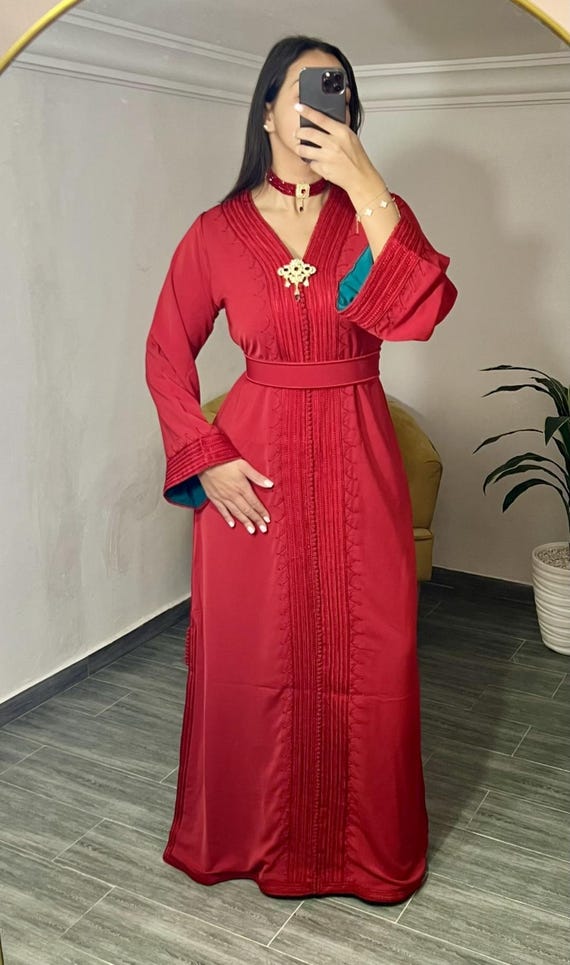 red moroccan dress Vintage Red Berber Moroccan wedding Kaftan dress