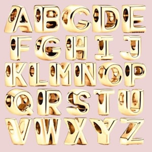 Goldfarbene Buchstaben Charms Anhänger, S925 Sterling Silber kompatibel mit Pandora Armband