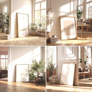 Minimal Wall Art Mockup Bundle , Realistic Glass Reflection Frame Mockups, Scandinavian Interior Poster Mockup