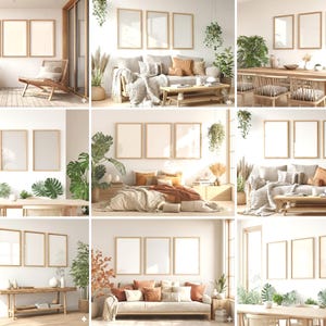 Conjunto de maquetas de arte mural con tres marcos, maquetas PSD realistas de tres marcos, conjunto de objetos inteligentes para interiores modernos