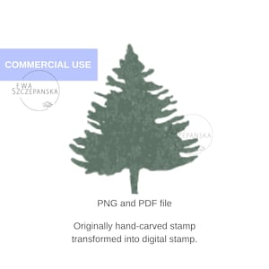Timbro digitale di albero di Natale rustico, clipart digitale di sempreverde per lavoretti natalizi, albero di pino disegnato a mano in formato PNG