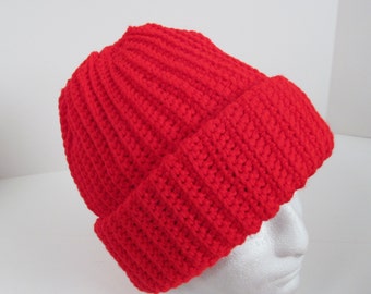 XL Mens Winter Hat Cap Solid Bright Red Beanie Big Head Big Hair Extra Large Extra Warm Outdoors Hunting Cold Weather