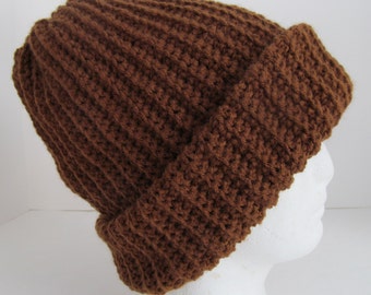 XL Mens Winter Hat Walnut Brown Cap Beanie Ski Size Extra Large Thick Cold Weather Solid Color Big Head Big Hair Hats