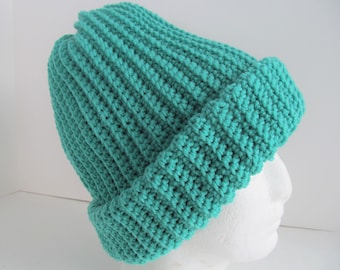 Mens XL Winter Hat Cap Mint Green Beanie Ski Size Extra Large Thick Cold Weather Solid Color Big Head Big Hair J