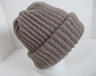 XL Mens Winter Hat Taupe Tan/Grey Hat Cap Beanie Size Extra Large Warm Cold Weather Mens Double Thick Big Head Big Hair