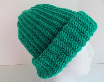 Mens XL Jade Green Winter Hat Cap Beanie Size Extra Large Knit Look Thick Cold Weather Men's Gift Solid Big Head Big Hair J