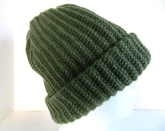 Mens XL Winter Hat Big Head Army Green Hat Cap Beanie Size Extra Large Warm Cold Weather Mens Gift Big Hair Outdoors J