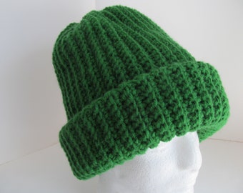 XL Mens Winter Hat Dark Moss Green Cap Beanie Size Extra Large Knit Look Thick Cold Weather Men's Gift Big Head Big Hair