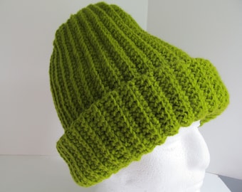 XL Mens Winter Hat Stem Green Cap Beanie Ski Size Extra Large Thick Cold Weather Solid Color Big Head Big Hair J