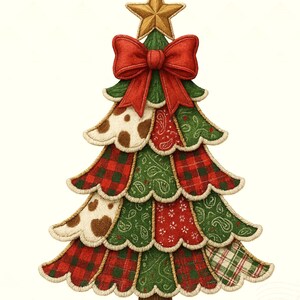 Sapin de Noël en patchwork western PNG, peau de vache et motif de vacances rétro à carreaux, conception de chemise de Noël champêtre, Art de sublimation de ferme