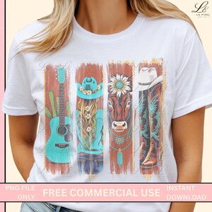 Western Cowgirl PNG - Retro Boho Cowgirl Clipart for T-Shirts, Western Decor, Digital Download, Cowboy Themed PNG Design